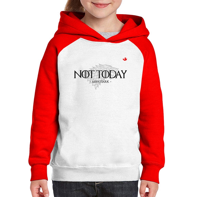 Moletom Infantil Not Today, Arya Stark - Branco/Vermelho