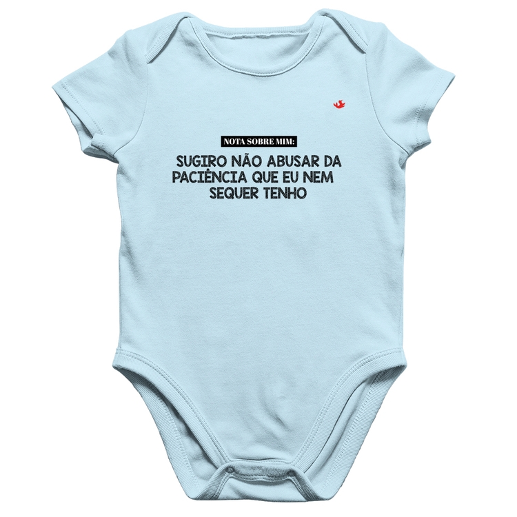 Body Bebê Algodão Nota sobre mim - Azul Bebê