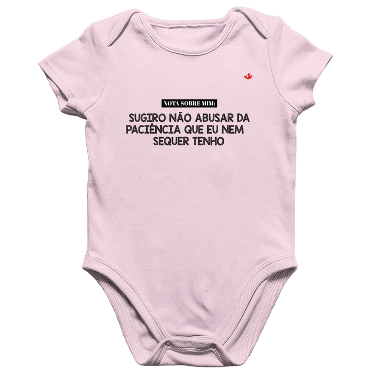 Body Bebê Algodão Nota sobre mim - Rosa Bebê