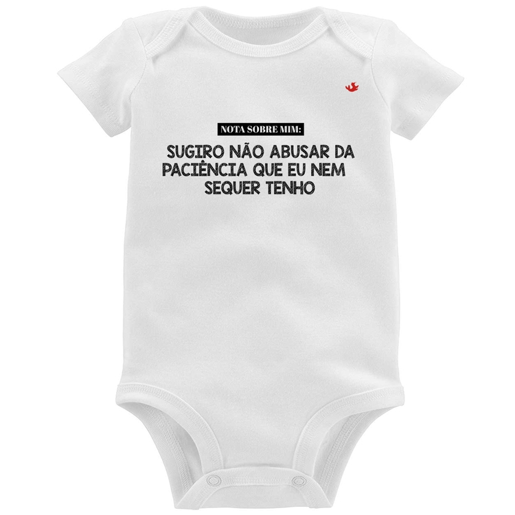Body Bebê Nota sobre mim