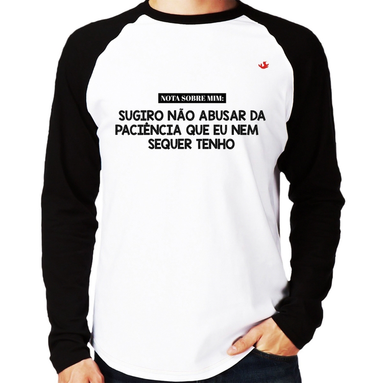 Camiseta Raglan Nota sobre mim Manga Longa