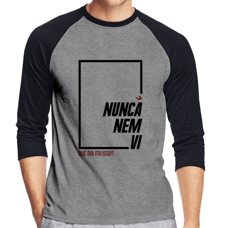 Camiseta Raglan Nunca nem vi, que dia foi isso? Manga 3/4 - Cinza/Preto