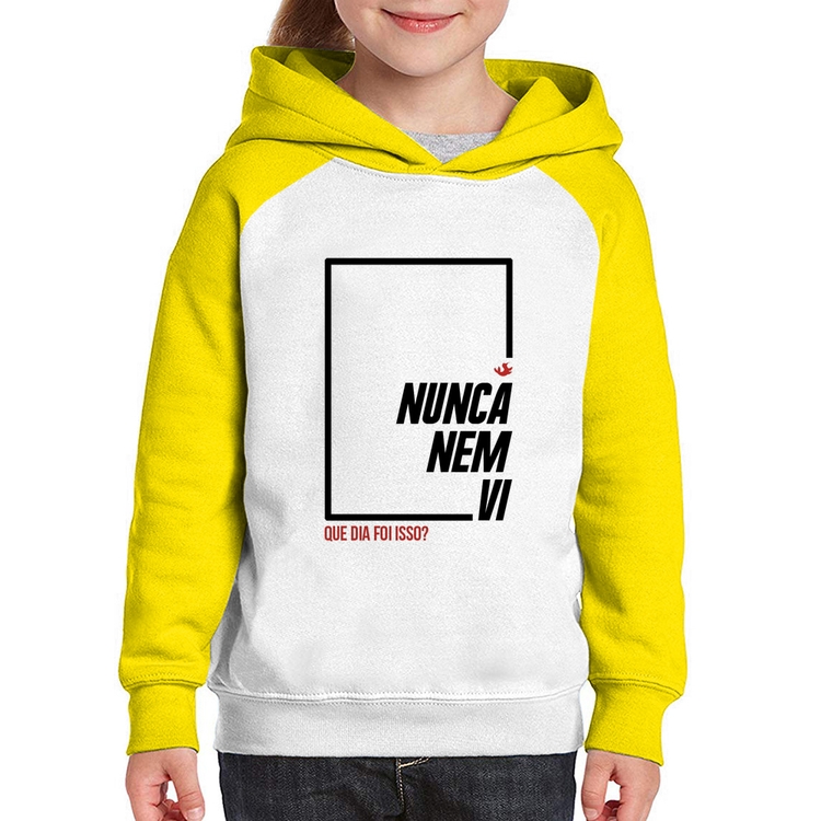 Moletom Infantil Nunca nem vi, que dia foi isso? - Branco/Amarelo