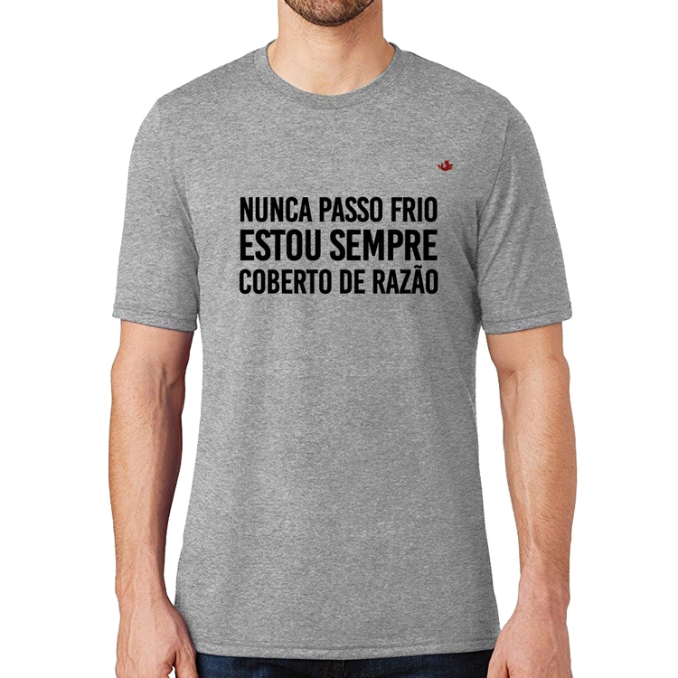 Camiseta Nunca passo frio, estou sempre coberto de razão - Cinza