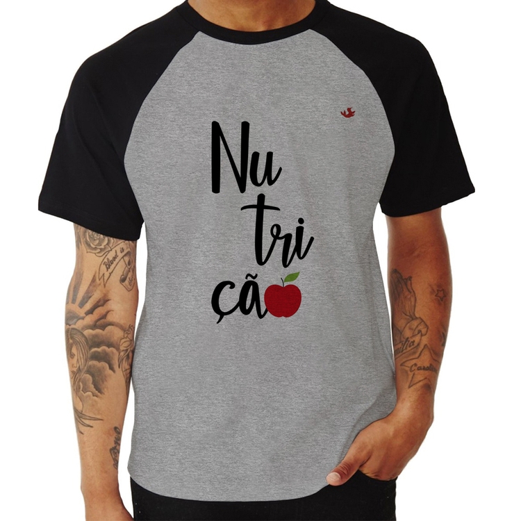 Camiseta Raglan Nutrição - Cinza/Preto