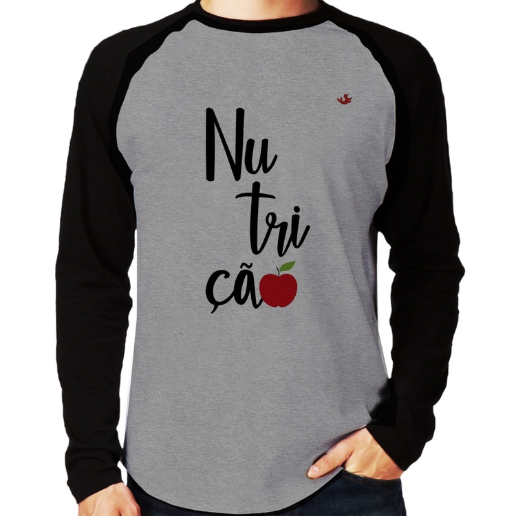 Camiseta Raglan Nutrição Manga Longa - Cinza/Preto