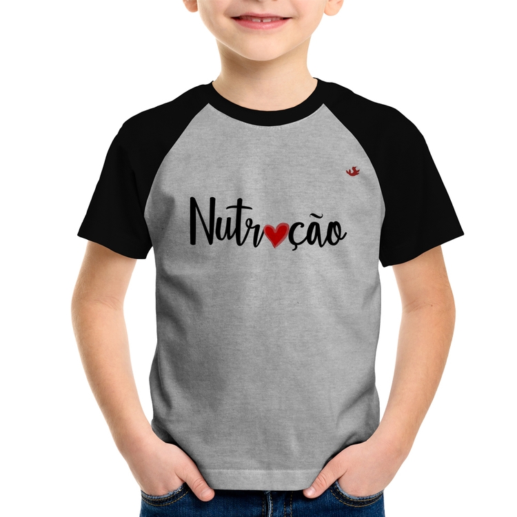 Camiseta Raglan Infantil Nutrição por amor - Cinza/Preto