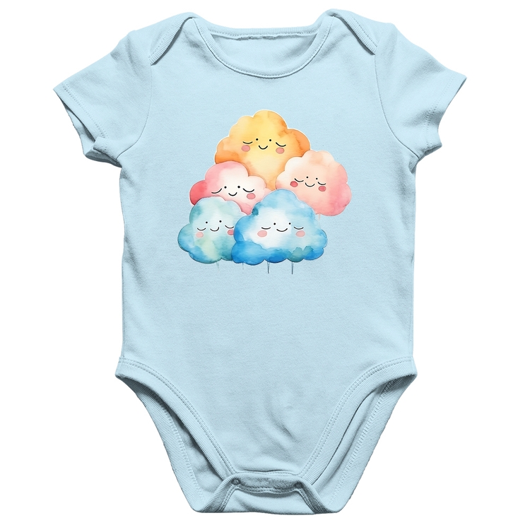 Body Bebê Algodão Nuvens Felizes - Azul Bebê