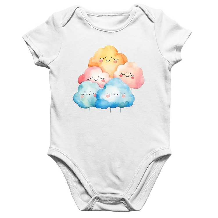 Body Bebê Algodão Nuvens Felizes - Branco