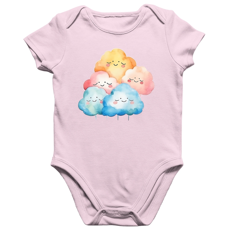 Body Bebê Algodão Nuvens Felizes - Rosa Bebê