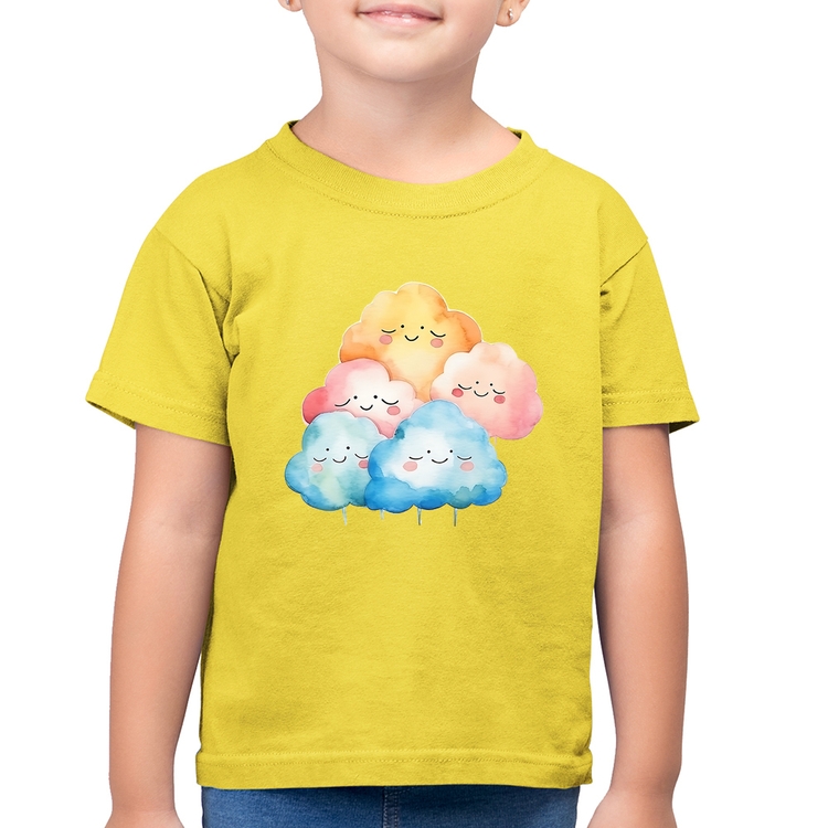 Camiseta Algodão Infantil Nuvens Felizes - Amarelo Canário