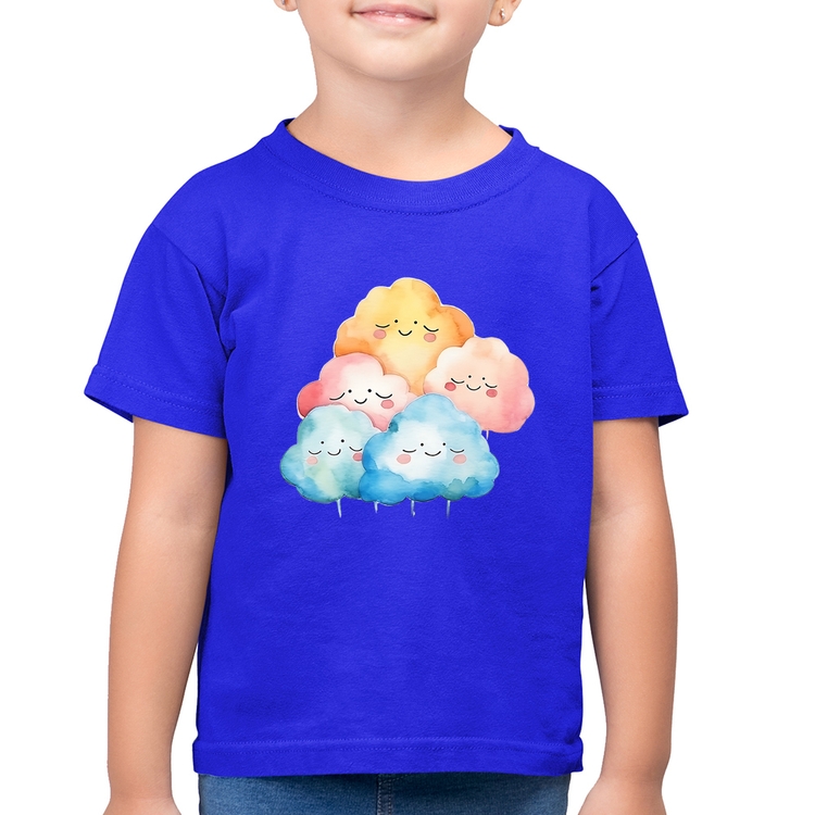 Camiseta Algodão Infantil Nuvens Felizes - Azul Royal