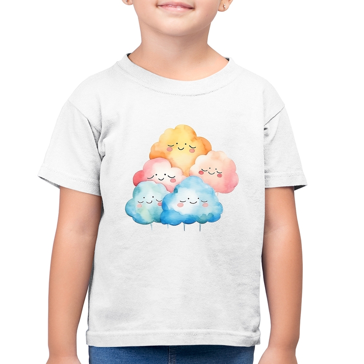 Camiseta Algodão Infantil Nuvens Felizes - Branca