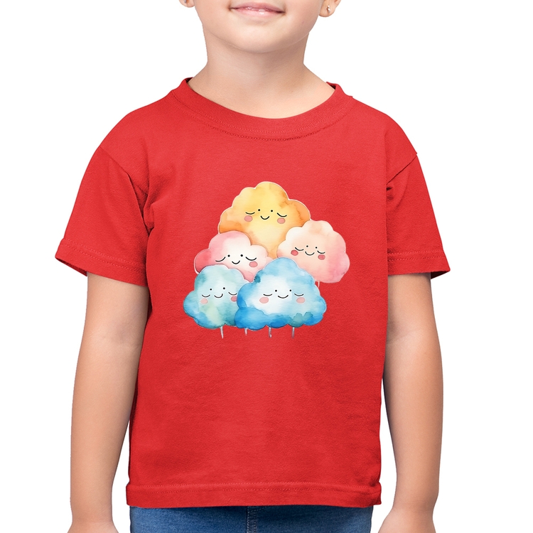 Camiseta Algodão Infantil Nuvens Felizes - Vermelha