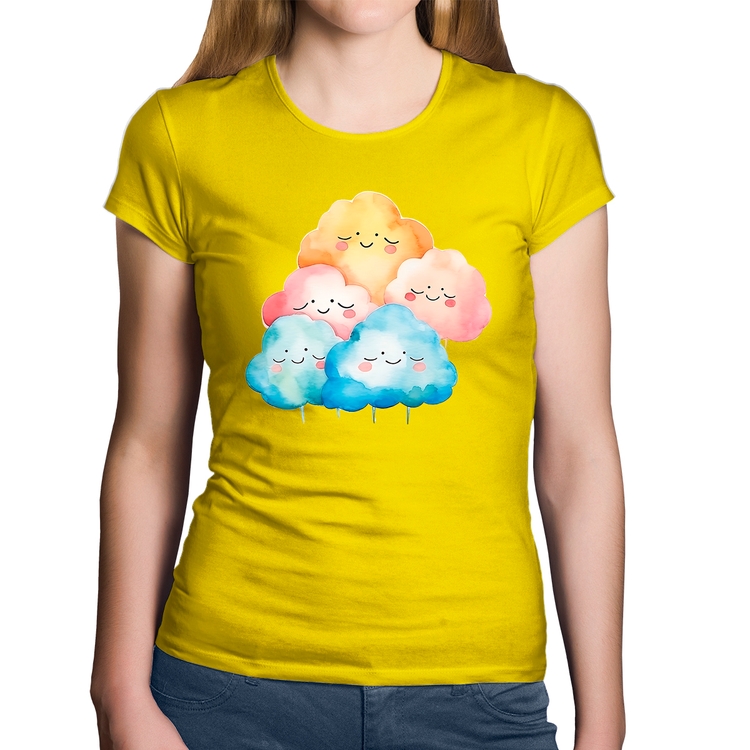 Baby Look Algodão Nuvens Felizes - Amarela