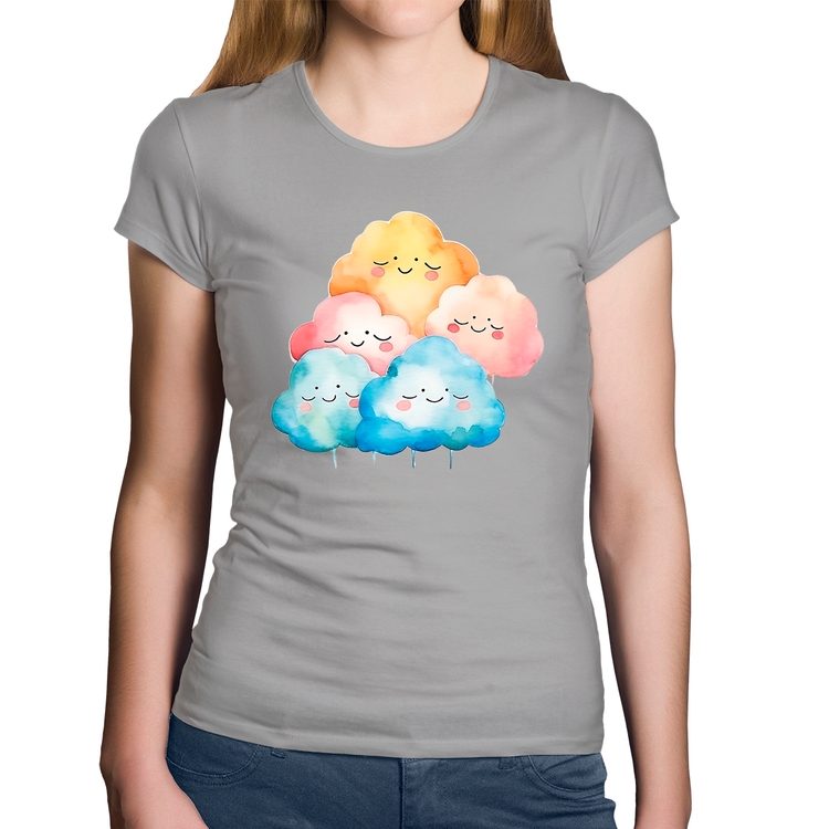 Baby Look Algodão Nuvens Felizes - Cinza