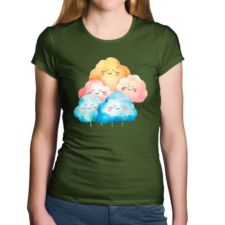 Baby Look Algodão Nuvens Felizes - Musgo