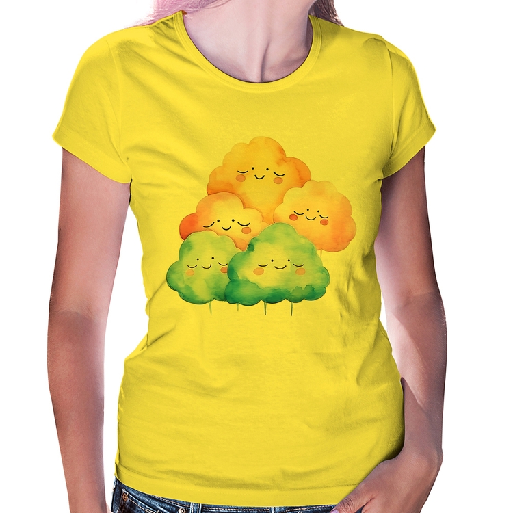 Baby Look Nuvens Felizes - Amarela