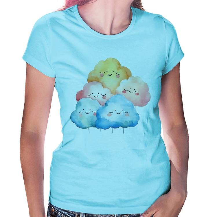 Baby Look Nuvens Felizes - Azul Bebê