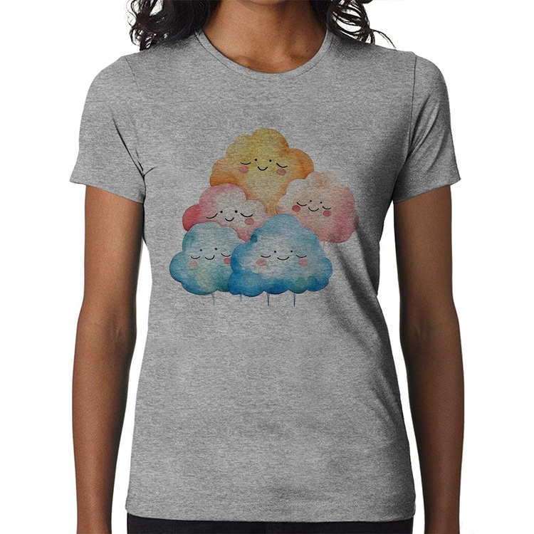 Baby Look Nuvens Felizes - Cinza