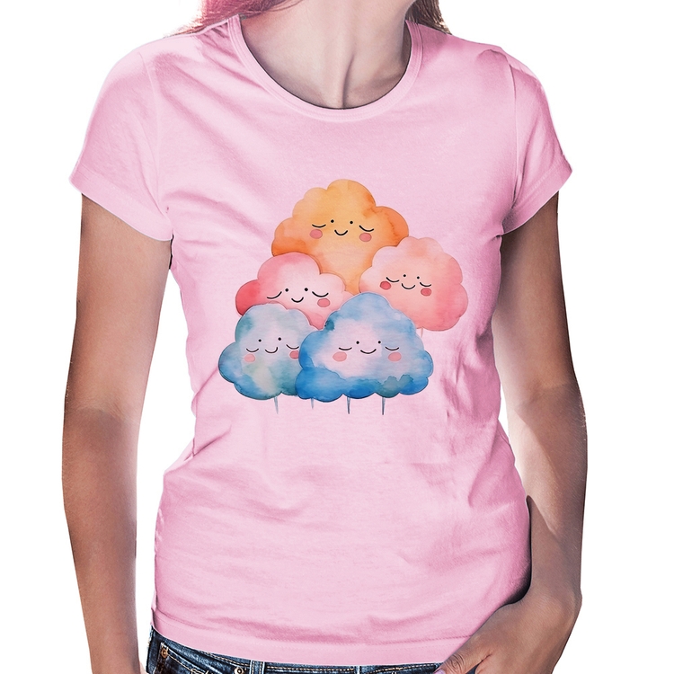 Baby Look Nuvens Felizes - Rosa Bebê