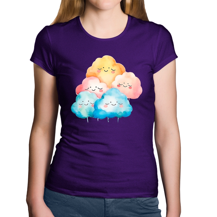 Baby Look Algodão Nuvens Felizes - Roxa