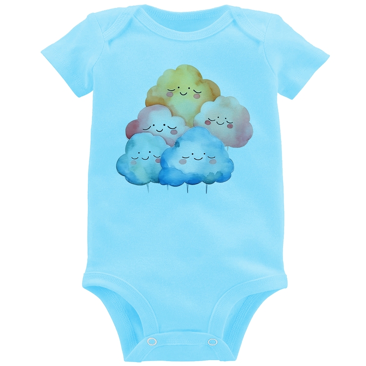 Body Bebê Nuvens Felizes - Azul Bebê