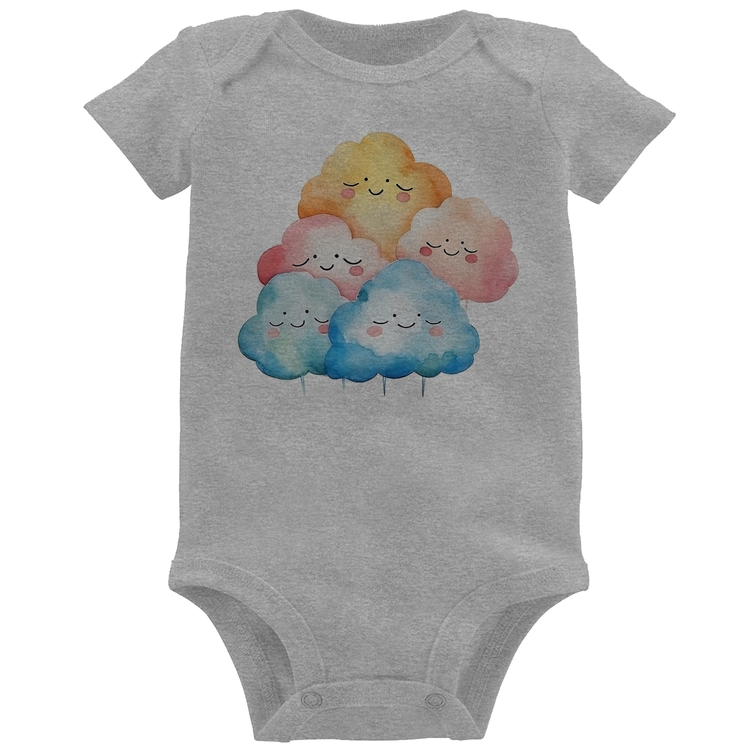 Body Bebê Nuvens Felizes - Cinza
