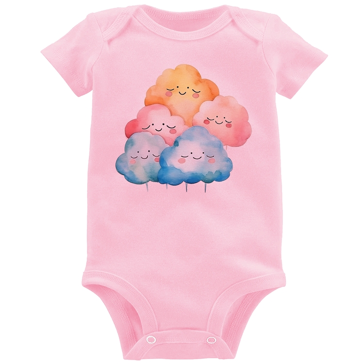 Body Bebê Nuvens Felizes - Rosa Bebê
