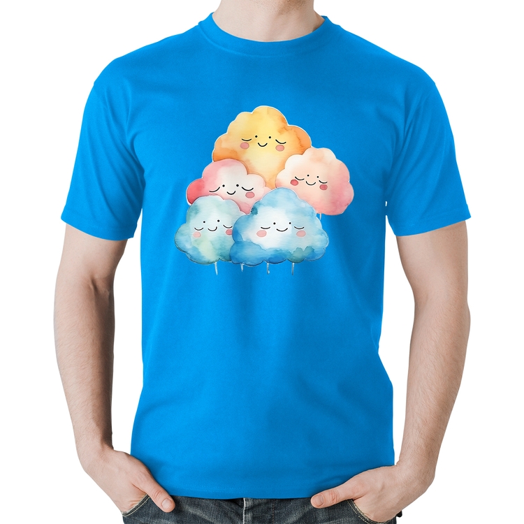 Camiseta Algodão Nuvens Felizes - Azul