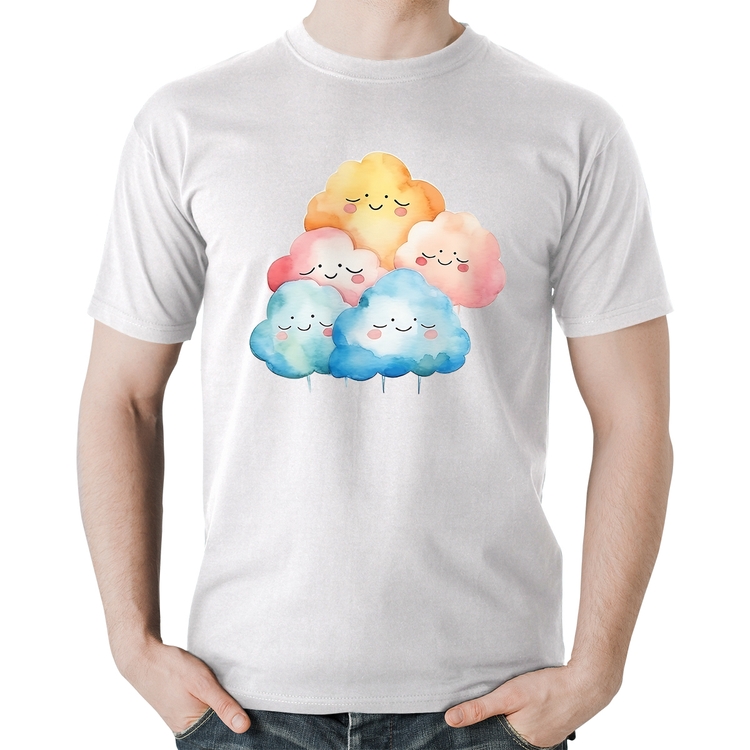 Camiseta Algodão Nuvens Felizes - Branca