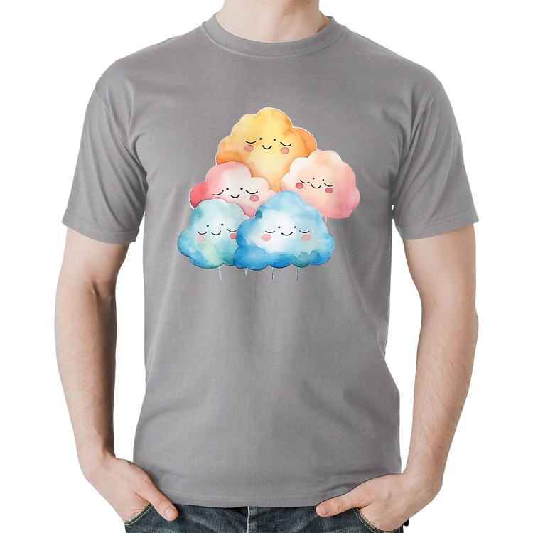 Camiseta Algodão Nuvens Felizes - Cinza