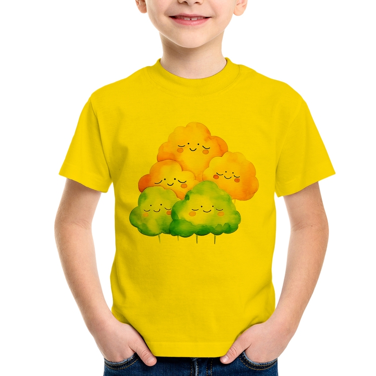 Camiseta Infantil Nuvens Felizes - Amarela