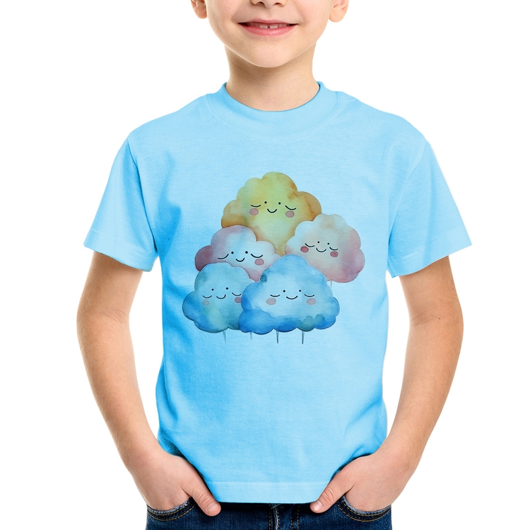 Camiseta Infantil Nuvens Felizes - Azul Bebê
