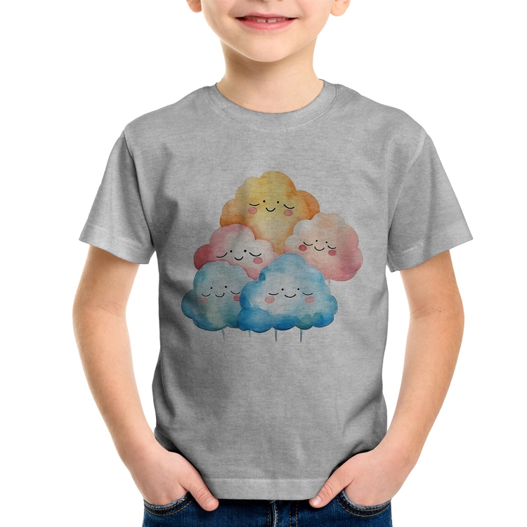 Camiseta Infantil Nuvens Felizes - Cinza