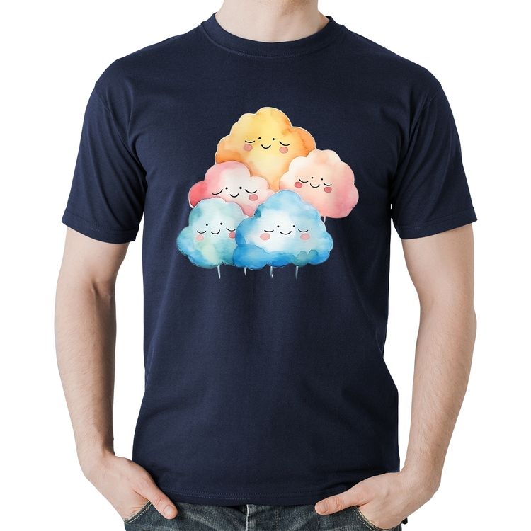 Camiseta Algodão Nuvens Felizes - Marinho
