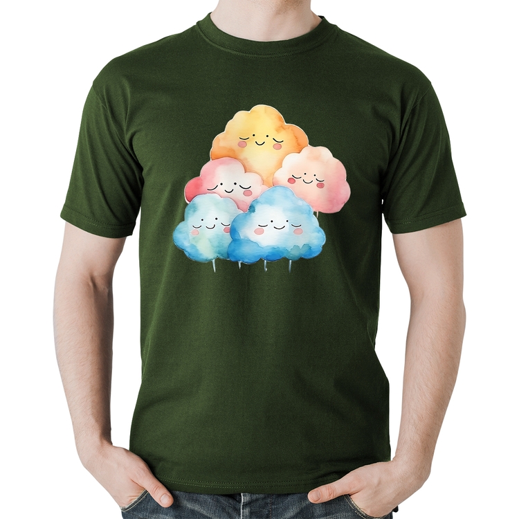 Camiseta Algodão Nuvens Felizes - Musgo