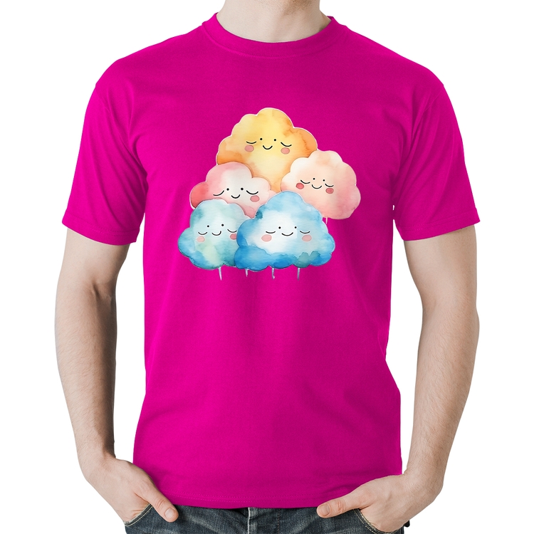 Camiseta Algodão Nuvens Felizes - Rosa