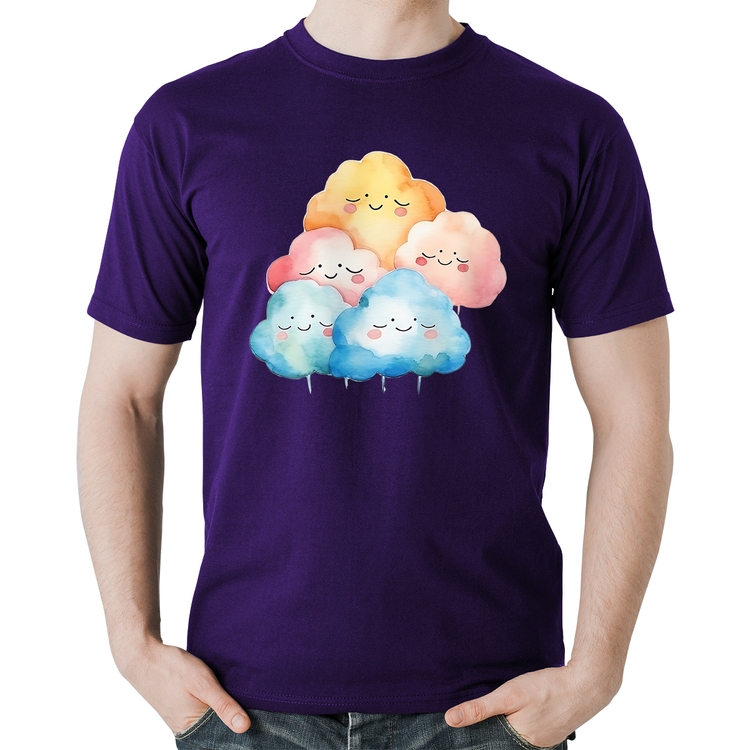 Camiseta Algodão Nuvens Felizes - Roxa
