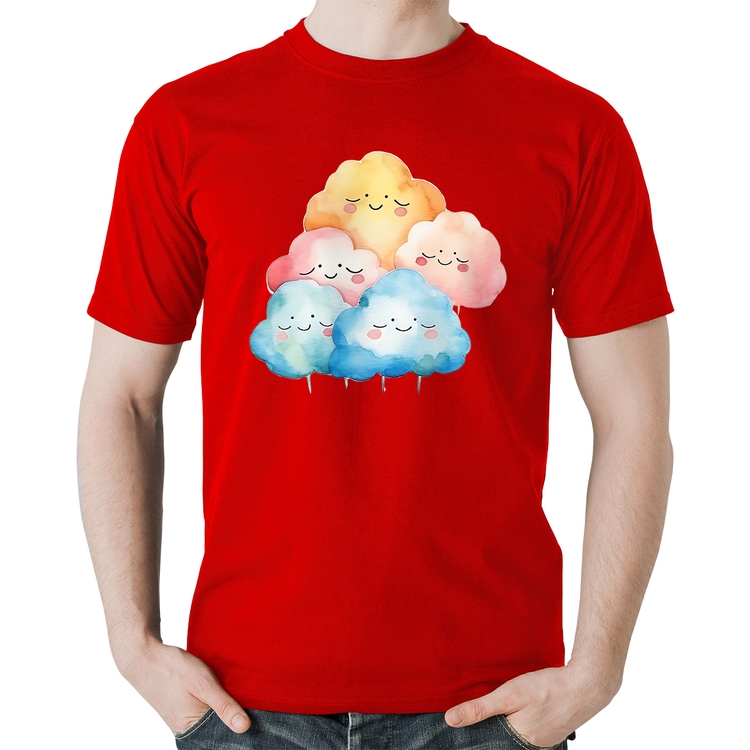 Camiseta Algodão Nuvens Felizes - Vermelha