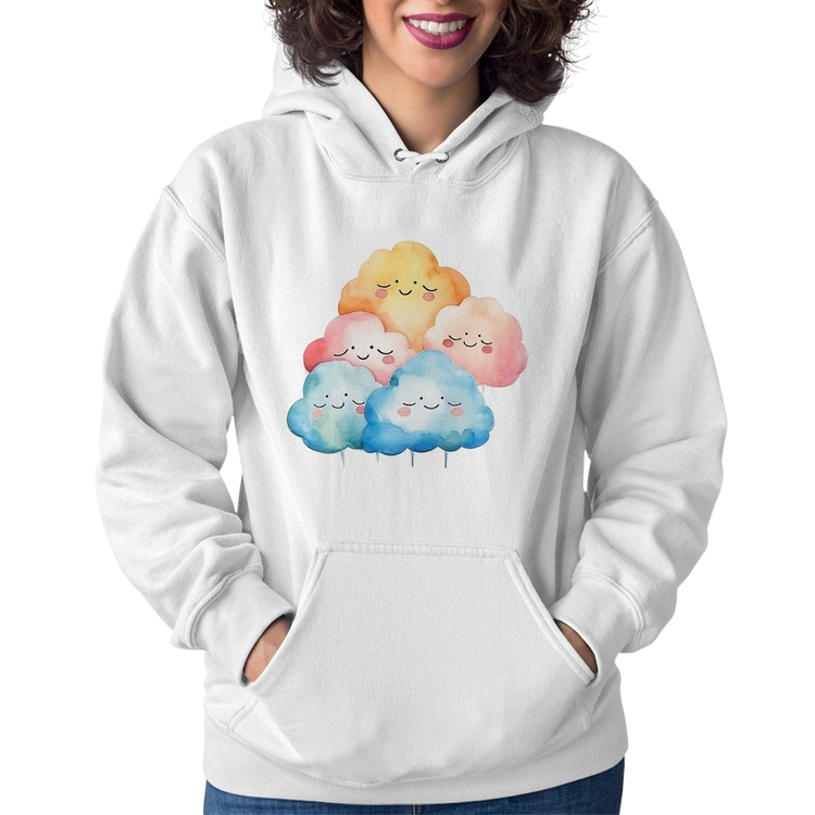 Moletom Feminino Nuvens Felizes - Branco