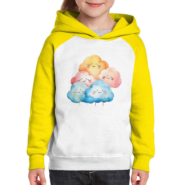 Moletom Infantil Nuvens Felizes - Branco/Amarelo