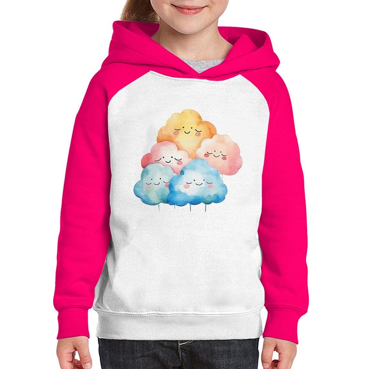 Moletom Infantil Nuvens Felizes - Branco/Rosa