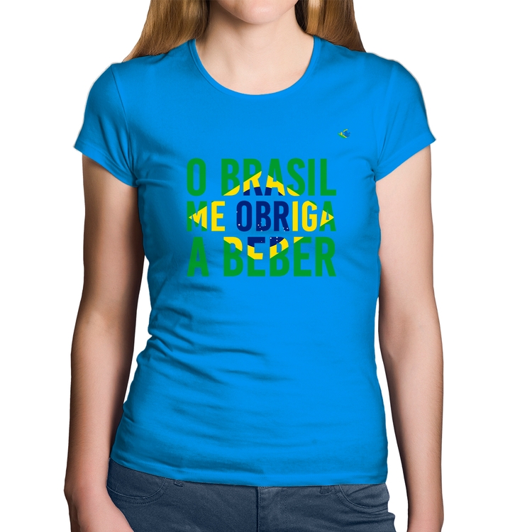 Baby Look Algodão O Brasil me obriga a beber - Azul