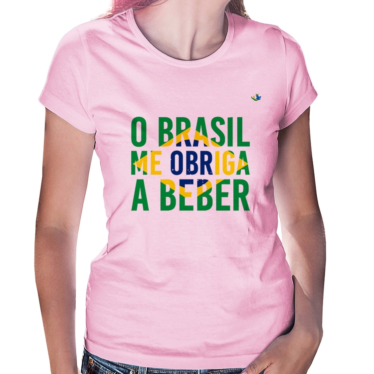 Baby Look O Brasil me obriga a beber - Rosa Bebê