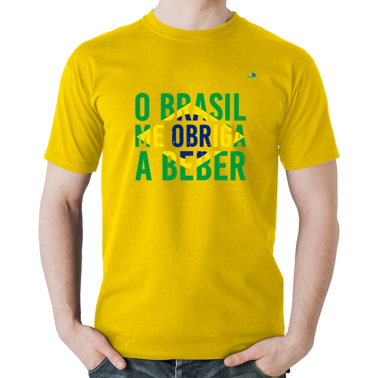 Camiseta Algodão O Brasil me obriga a beber - Amarela