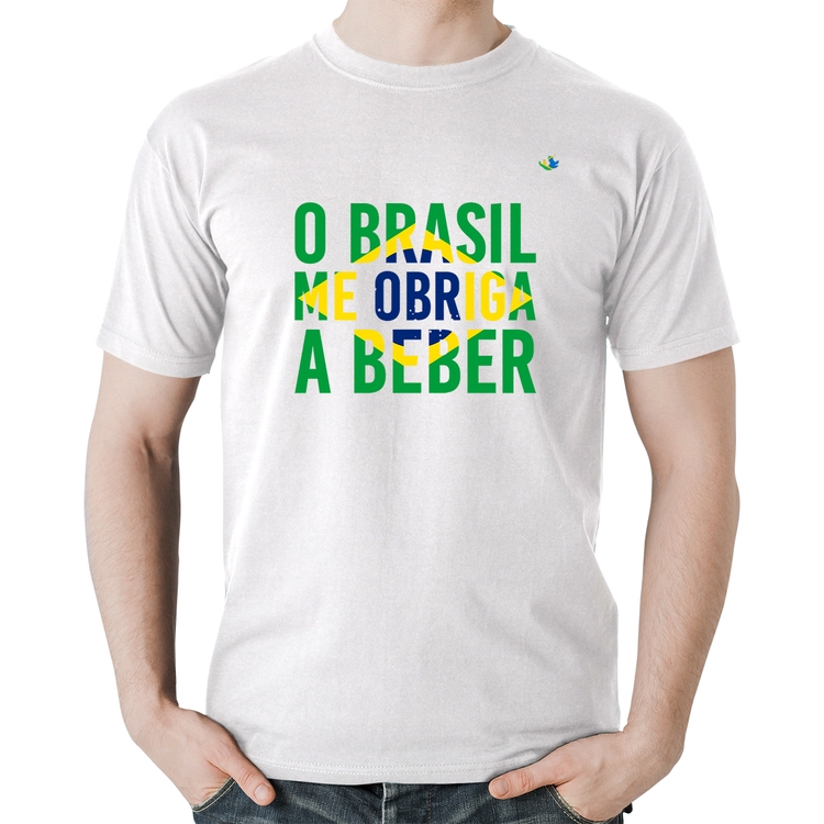 Camiseta Algodão O Brasil me obriga a beber - Branca