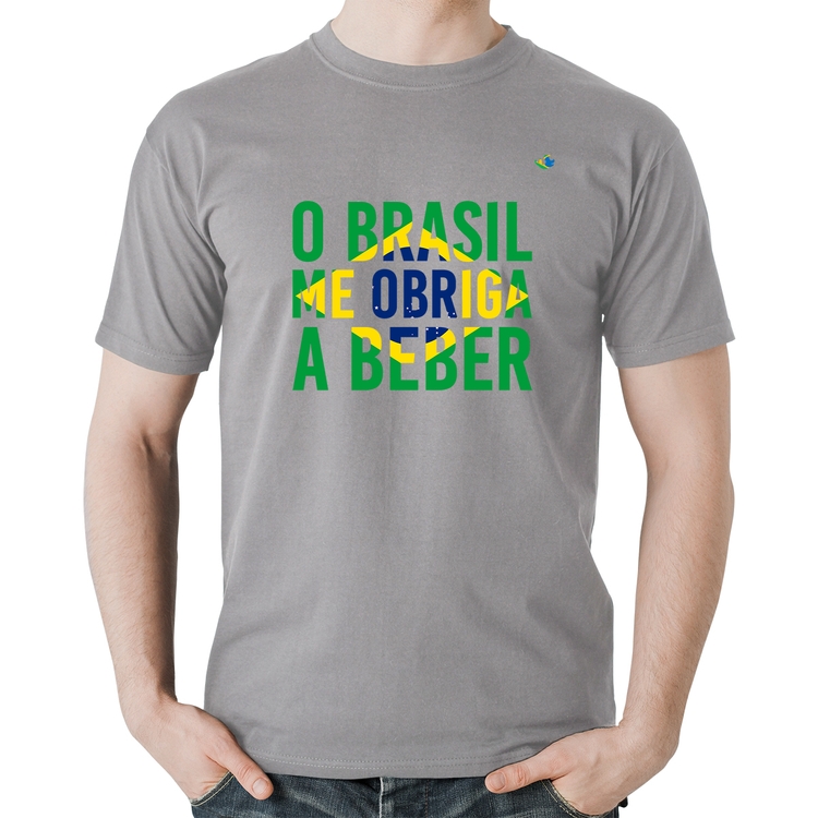 Camiseta Algodão O Brasil me obriga a beber - Cinza