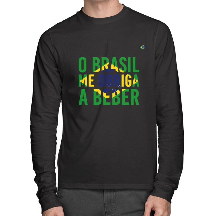 Camiseta Algodão O Brasil me obriga a beber Manga Longa