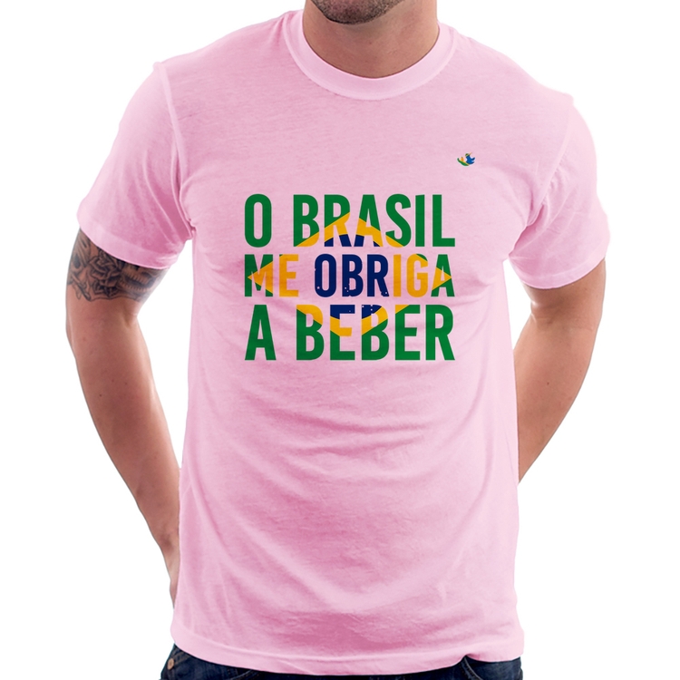 Camiseta O Brasil me obriga a beber - Rosa Bebê
